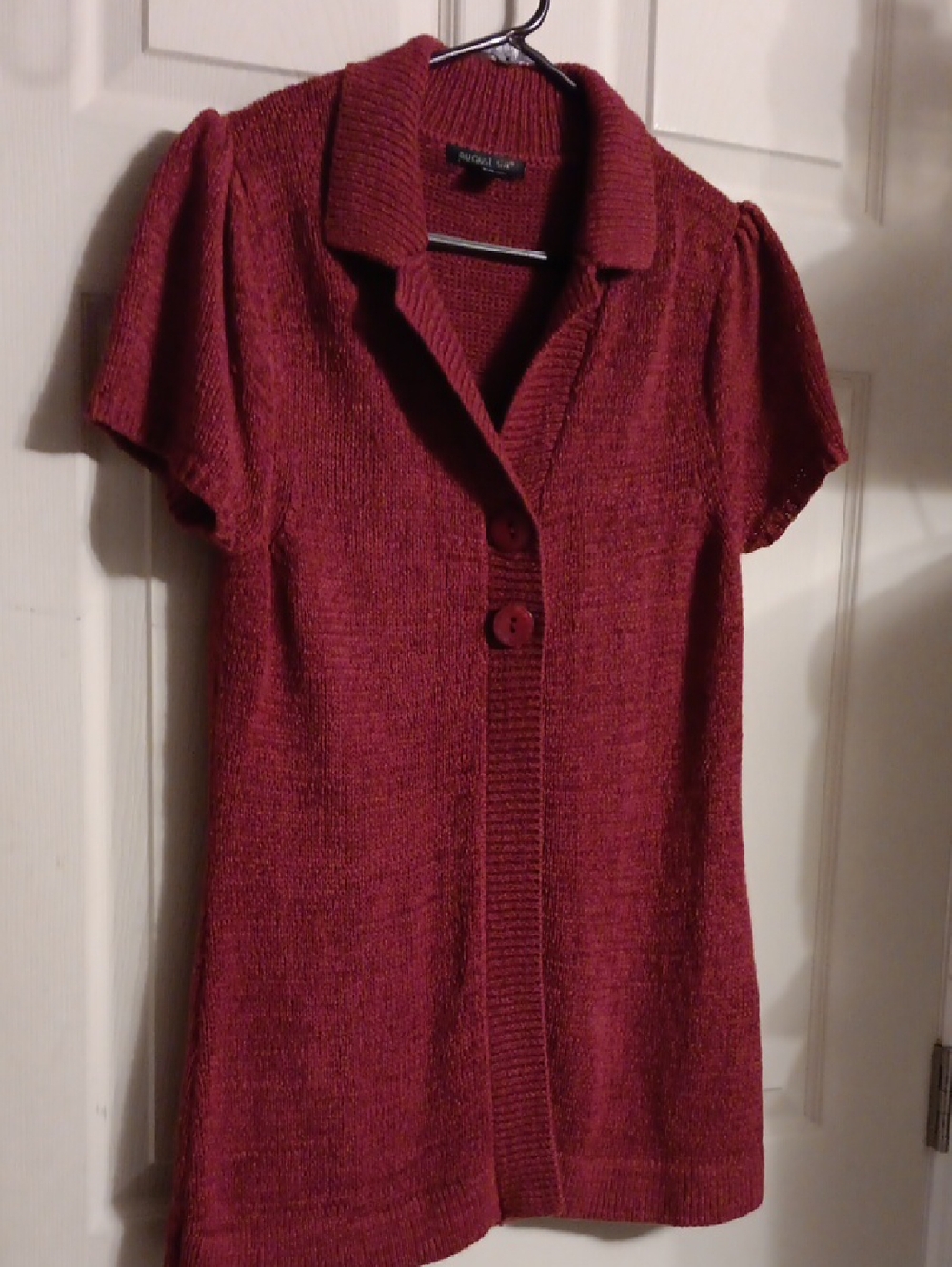 August Silk Rosewood Knit Button-Up Top